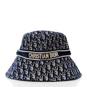 Dior Velvet Oblique Large Brim Bucket Hat 57 Bleu